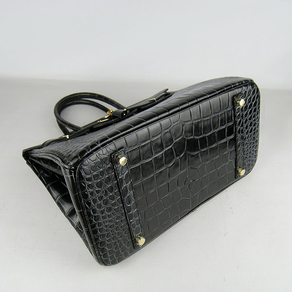 High Quality Fake Hermes Birkin 35CM Crocodile Veins Leather Bag Black 6089